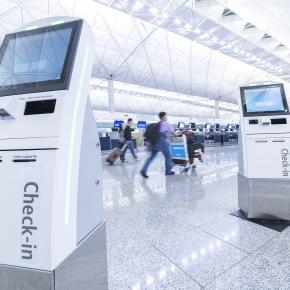 Airport self-check-in and service desk service stations